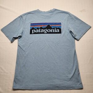 Patagonia Responsibili T Shirt Mens Small Blue Cotton Polyester Short Sleeve